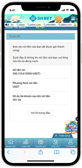  Bước 5: Thông báo đơn rút tiền đã gửi THÀNH CÔNG